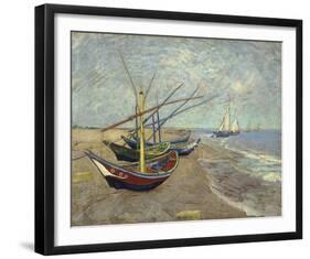 Fishing Boats On The Beach At Les Saintes-Maries-de-la-Mer-Vincent Van Gogh-Framed Giclee Print