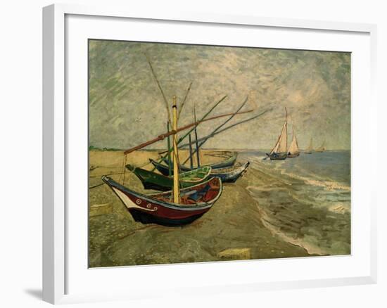 Fishing Boats on the Beach at Saintes-Marie-de-la-Mer, around June 5, 1888-Vincent van Gogh-Framed Giclee Print