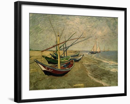 Fishing Boats on the Beach at Saintes-Marie-de-la-Mer, around June 5, 1888-Vincent van Gogh-Framed Giclee Print