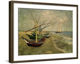 Fishing Boats on the Beach at Saintes-Marie-de-la-Mer, around June 5, 1888-Vincent van Gogh-Framed Giclee Print