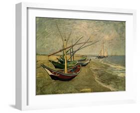 Fishing Boats on the Beach at Saintes-Marie-de-la-Mer, around June 5, 1888-Vincent van Gogh-Framed Giclee Print