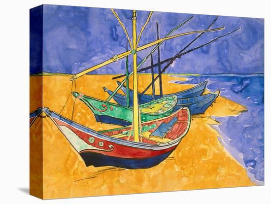 Fishing Boats on the Beach at Saintes-Maries-De-La-Mer-Vincent van Gogh-Stretched Canvas