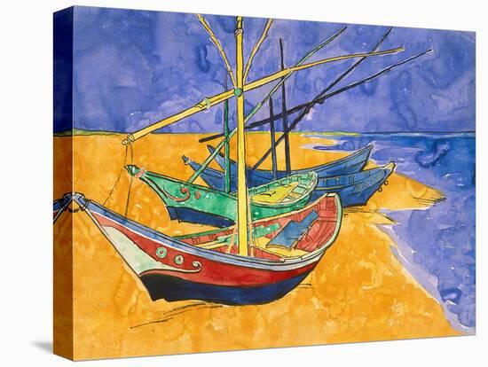 Fishing Boats on the Beach at Saintes-Maries-De-La-Mer-Vincent van Gogh-Stretched Canvas