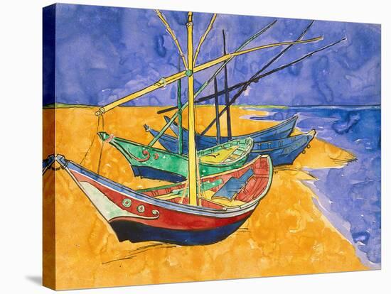 Fishing Boats on the Beach at Saintes-Maries-De-La-Mer-Vincent van Gogh-Stretched Canvas