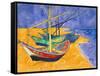 Fishing Boats on the Beach at Saintes-Maries-De-La-Mer-Vincent van Gogh-Framed Stretched Canvas