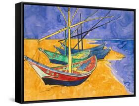 Fishing Boats on the Beach at Saintes-Maries-De-La-Mer-Vincent van Gogh-Framed Stretched Canvas