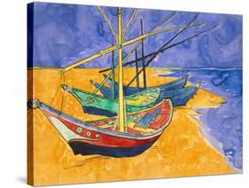 Fishing Boats on the Beach at Saintes-Maries-De-La-Mer-Vincent van Gogh-Stretched Canvas