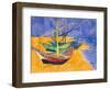 Fishing Boats on the Beach at Saintes-Maries-De-La-Mer-Vincent van Gogh-Framed Premium Giclee Print