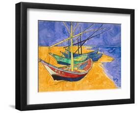 Fishing Boats on the Beach at Saintes-Maries-De-La-Mer-Vincent van Gogh-Framed Premium Giclee Print