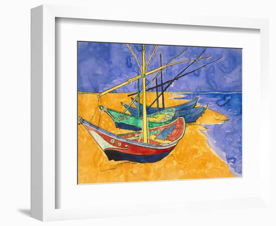 Fishing Boats on the Beach at Saintes-Maries-De-La-Mer-Vincent van Gogh-Framed Premium Giclee Print