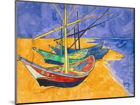 Fishing Boats on the Beach at Saintes-Maries-De-La-Mer-Vincent van Gogh-Mounted Premium Giclee Print