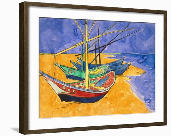 Fishing Boats on the Beach at Saintes-Maries-De-La-Mer-Vincent van Gogh-Framed Premium Giclee Print