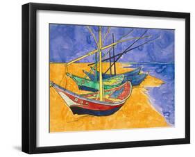 Fishing Boats on the Beach at Saintes-Maries-De-La-Mer-Vincent van Gogh-Framed Giclee Print