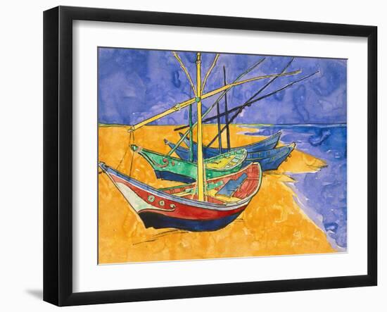 Fishing Boats on the Beach at Saintes-Maries-De-La-Mer-Vincent van Gogh-Framed Giclee Print