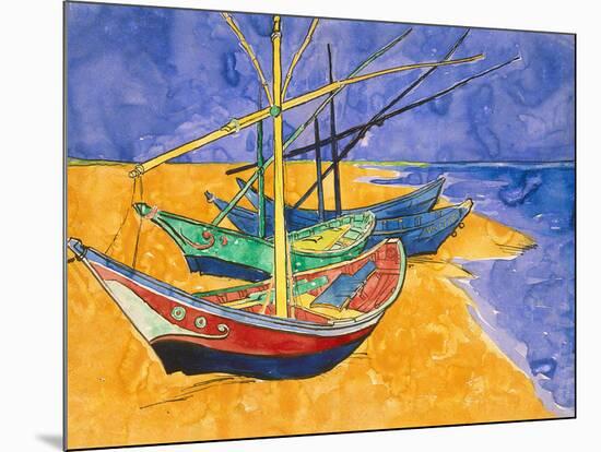 Fishing Boats on the Beach at Saintes-Maries-De-La-Mer-Vincent van Gogh-Mounted Giclee Print
