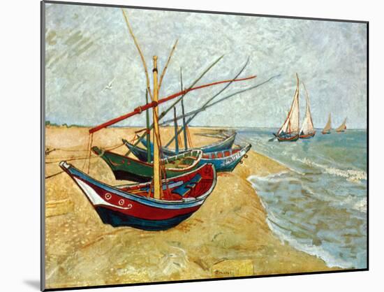 Fishing Boats on the Beach at Saints-Maries, c.1888-Vincent van Gogh-Mounted Art Print