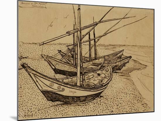 Fishing Boats on the Beach at Saints-Maries, c.1888-Vincent van Gogh-Mounted Giclee Print