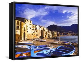 Fishing Boats on the Beach, Cefalu, Sicily, Italy, Mediterranean, Europe-Sakis Papadopoulos-Framed Stretched Canvas