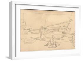 Fishing Boats on the Shingle at Etretat (Pencil on Paper)-Claude Monet-Framed Giclee Print