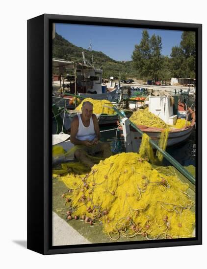 Fishing Boats, Poli Bay, Ithaka, Ionian Islands, Greece-R H Productions-Framed Stretched Canvas