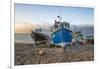 Fishing boats pulled up on shingle beach at sunrise, Beer, Jurassic Coast, Devon, England-Stuart Black-Framed Photographic Print