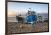 Fishing boats pulled up on shingle beach at sunrise, Beer, Jurassic Coast, Devon, England-Stuart Black-Framed Premium Photographic Print