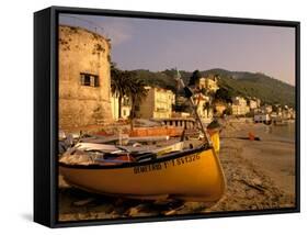 Fishing Boats, Riviera Di Ponente, Laigueglia, Liguria, Portofino, Italy-Walter Bibikow-Framed Stretched Canvas