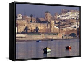 Fishing Boats with 17th century Kasbah des Oudaias, Morocco-Merrill Images-Framed Stretched Canvas