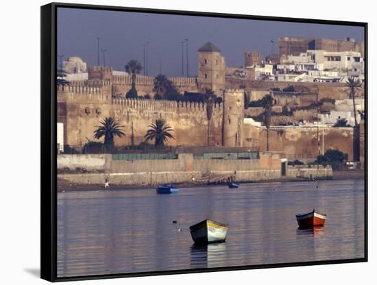 Fishing Boats with 17th century Kasbah des Oudaias, Morocco-Merrill Images-Framed Stretched Canvas
