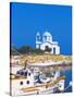 Fishing Boats with a Chapel in Background, Chios Island, Greek Islands, Greece, Europe-Sakis Papadopoulos-Stretched Canvas