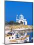 Fishing Boats with a Chapel in Background, Chios Island, Greek Islands, Greece, Europe-Sakis Papadopoulos-Mounted Photographic Print