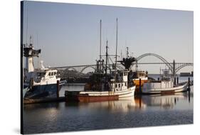 Fishing Boats with Yaquina Bay Bridge in Background, Newport, Oregon, USA-Jamie & Judy Wild-Stretched Canvas