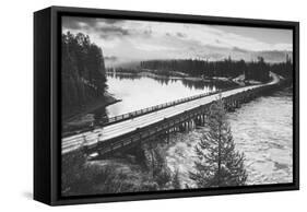 Fishing Bridge Scene in Black and White, Yellowstone National Park-Vincent James-Framed Stretched Canvas