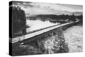 Fishing Bridge Scene in Black and White, Yellowstone National Park-Vincent James-Stretched Canvas