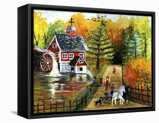 Fishing by the Old Grist Mill-Cheryl Bartley-Framed Stretched Canvas