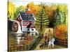 Fishing by the Old Grist Mill-Cheryl Bartley-Stretched Canvas