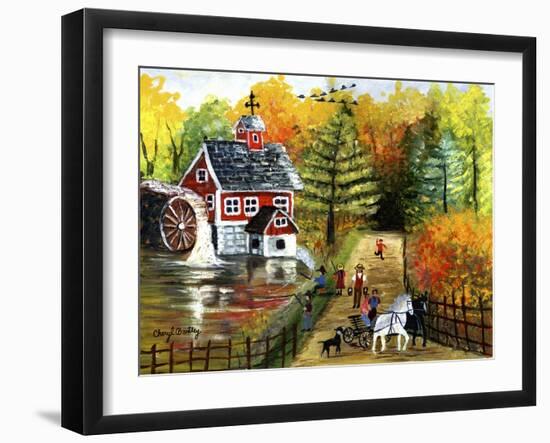 Fishing by the Old Grist Mill-Cheryl Bartley-Framed Giclee Print