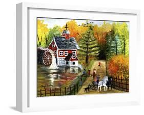 Fishing by the Old Grist Mill-Cheryl Bartley-Framed Giclee Print