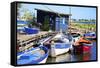 Fishing Cabin and Ancient Fishing Boats-Guy Thouvenin-Framed Stretched Canvas