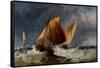 Fishing Craft Off the Eddystone Lighthouse-Richard Beavis-Framed Stretched Canvas