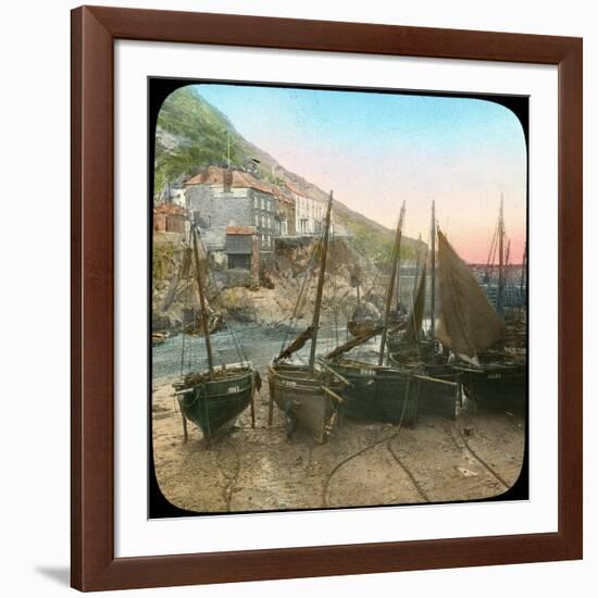 Fishing Fleet at Low Tide, Polperro, Cornwall, Late 19th or Early 20th Century-null-Framed Giclee Print