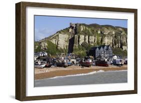 Fishing Fleet Drawn Up on Beach and East Hill Lift, Hastings, Sussex, England, United Kingdom-Rolf Richardson-Framed Photographic Print
