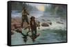 Fishing for Salmon with a native Guide-null-Framed Stretched Canvas