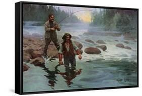 Fishing for Salmon with a native Guide-null-Framed Stretched Canvas