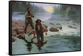 Fishing for Salmon with a native Guide-null-Framed Stretched Canvas