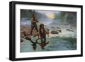 Fishing for Salmon with a native Guide-null-Framed Giclee Print