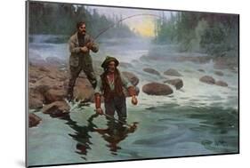 Fishing for Salmon with a native Guide-null-Mounted Giclee Print