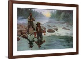 Fishing for Salmon with a native Guide-null-Framed Giclee Print