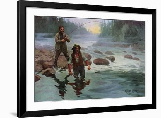 Fishing for Salmon with a native Guide-null-Framed Giclee Print