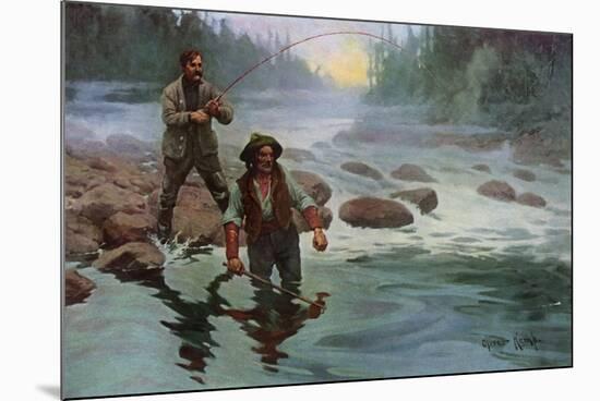 Fishing for Salmon with a native Guide-null-Mounted Giclee Print